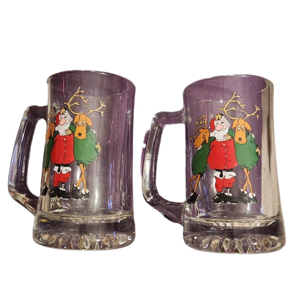Set of 2 Balfour Tipsy Santa Reindeer Beer Mugs
